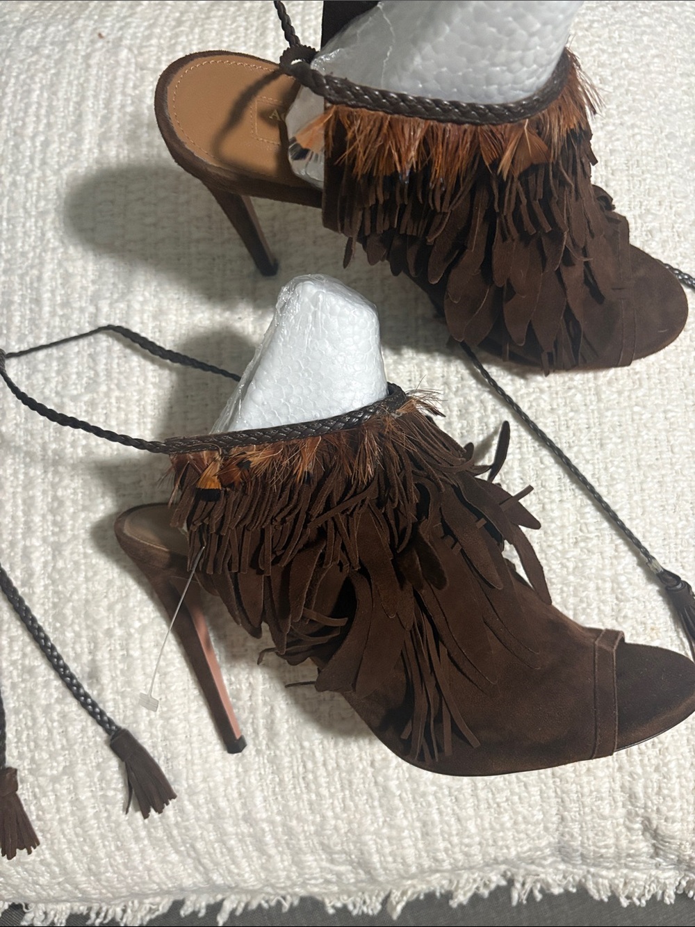 Brown Fringe Suede High Heel Sandals